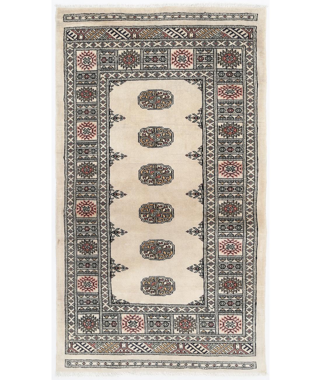 Hand Knotted Tribal Bokhara Wool Rug - 3'0'' x 5'3'' 3' 0" X 5' 3" ( 91 X 160 ) / Beige / Black