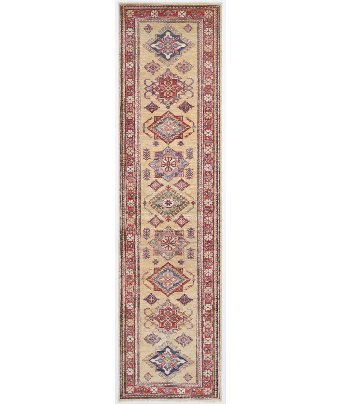 Hand Knotted Royal Kazak Wool Rug - 2'7'' x 9'10'' 2' 7" X 9' 10" ( 79 X 300 ) / Ivory / Red