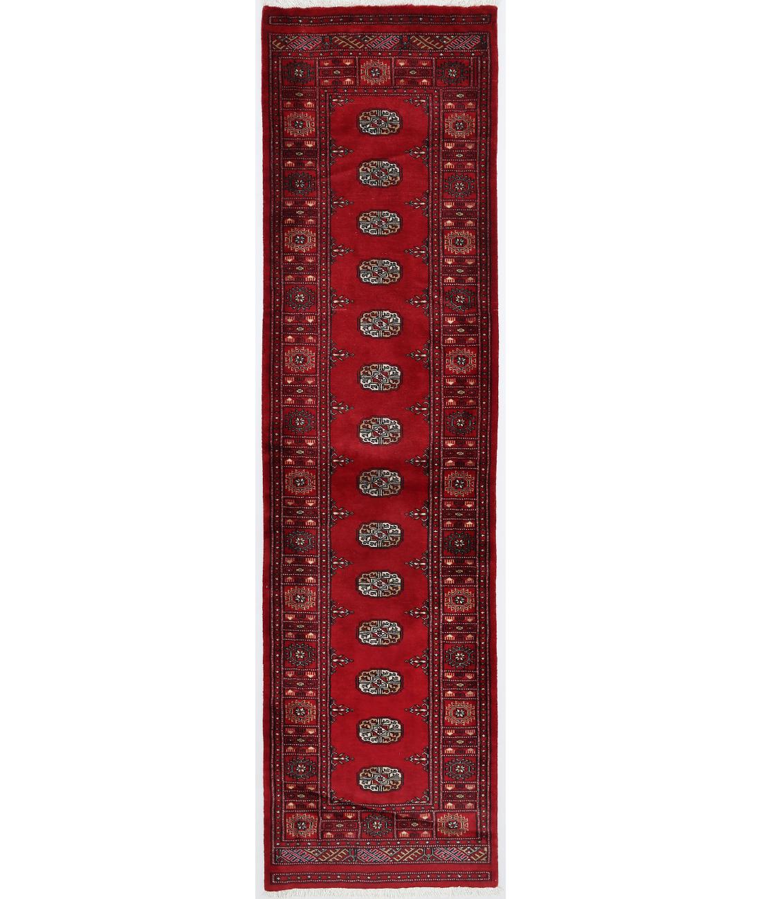 Hand Knotted Tribal Bokhara Wool Rug - 2'7'' x 9'8'' 2' 7" X 9' 8" ( 79 X 295 ) / Red / Ivory