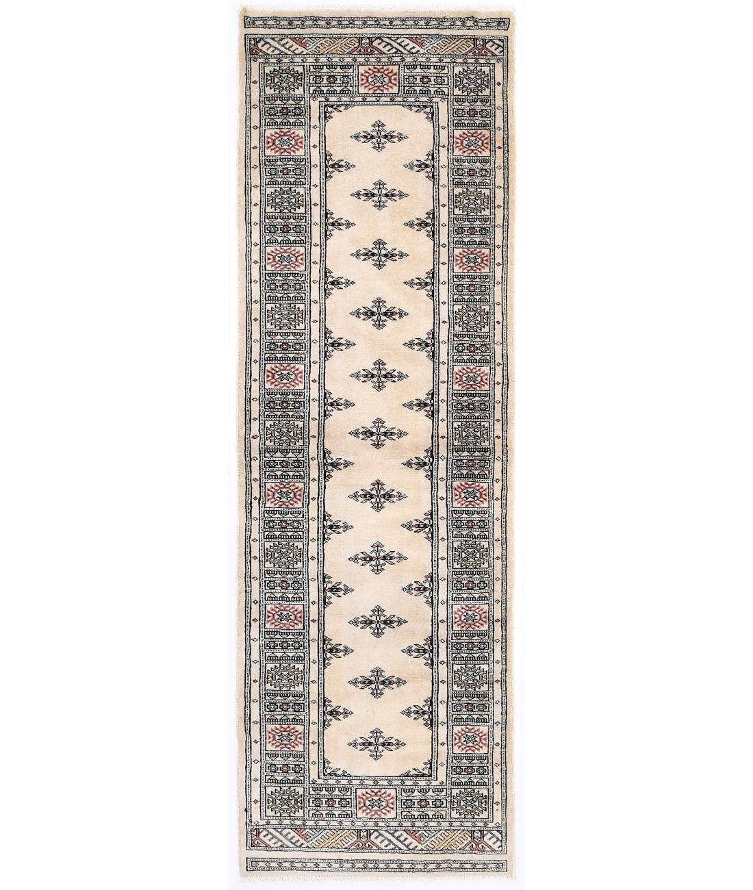 Hand Knotted Tribal Bokhara Wool Rug - 2'6'' x 7'10'' 2' 6" X 7' 10" ( 76 X 239 ) / Beige / Black