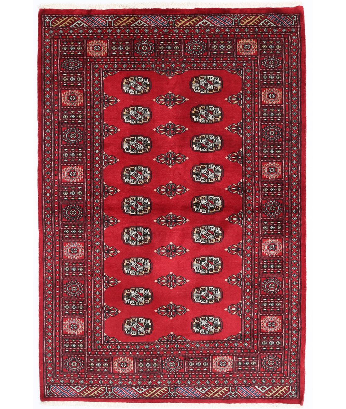 Hand Knotted Tribal Bokhara Wool Rug - 4'0'' x 6'0'' 4' 0" X 6' 0" ( 122 X 183 ) / Red / Ivory