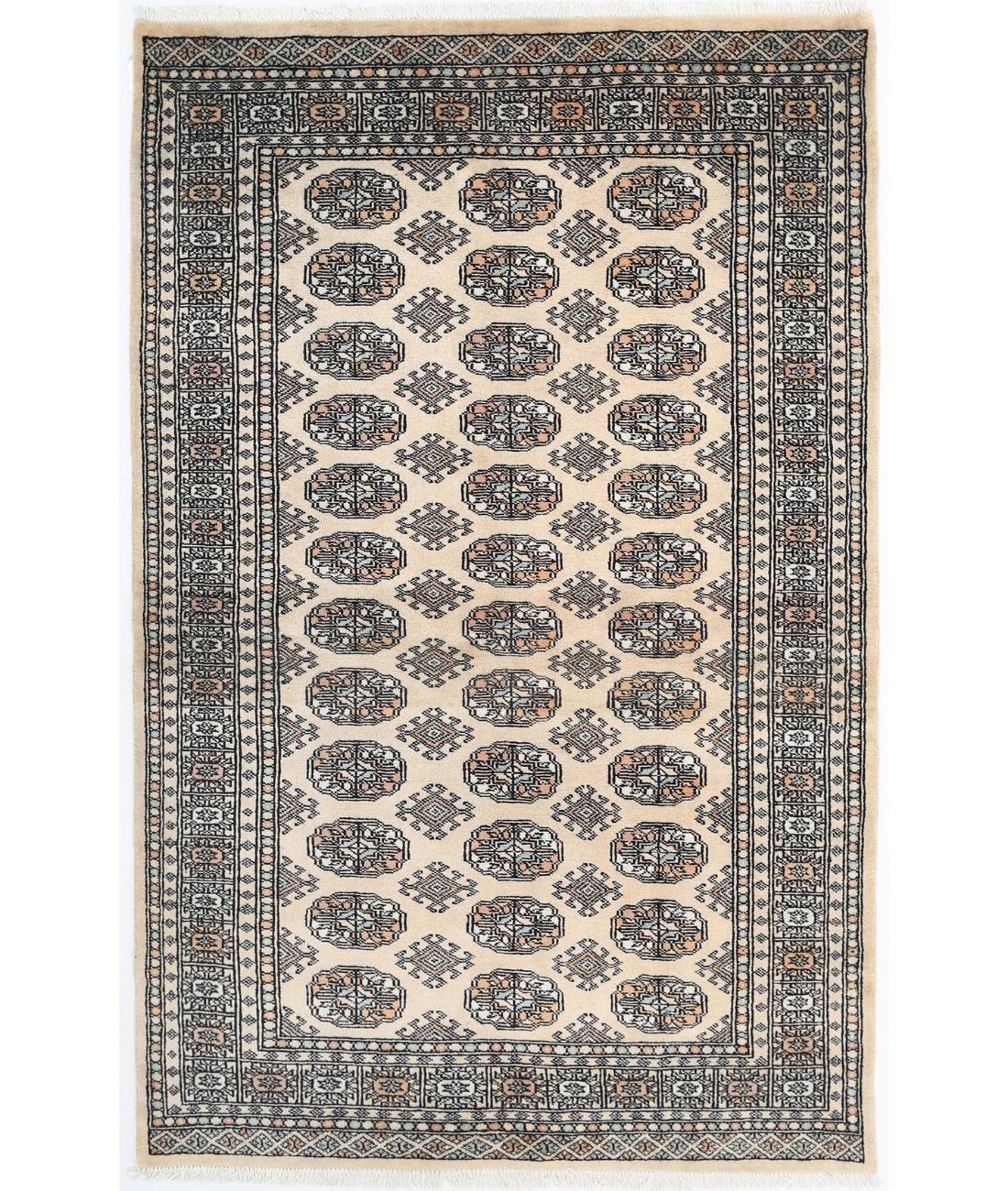 Hand Knotted Tribal Bokhara Wool Rug - 3'10'' x 6'1'' 3' 10" X 6' 1" ( 117 X 185 ) / Ivory / Black