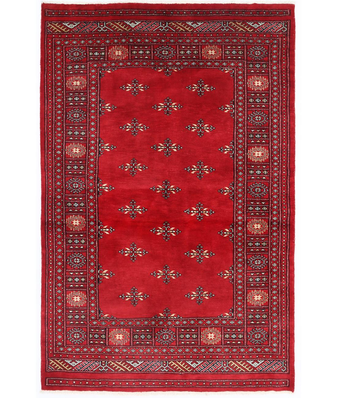 Hand Knotted Tribal Bokhara Wool Rug - 4'1'' x 6'4'' 4' 1" X 6' 4" ( 124 X 193 ) / Red / Ivory