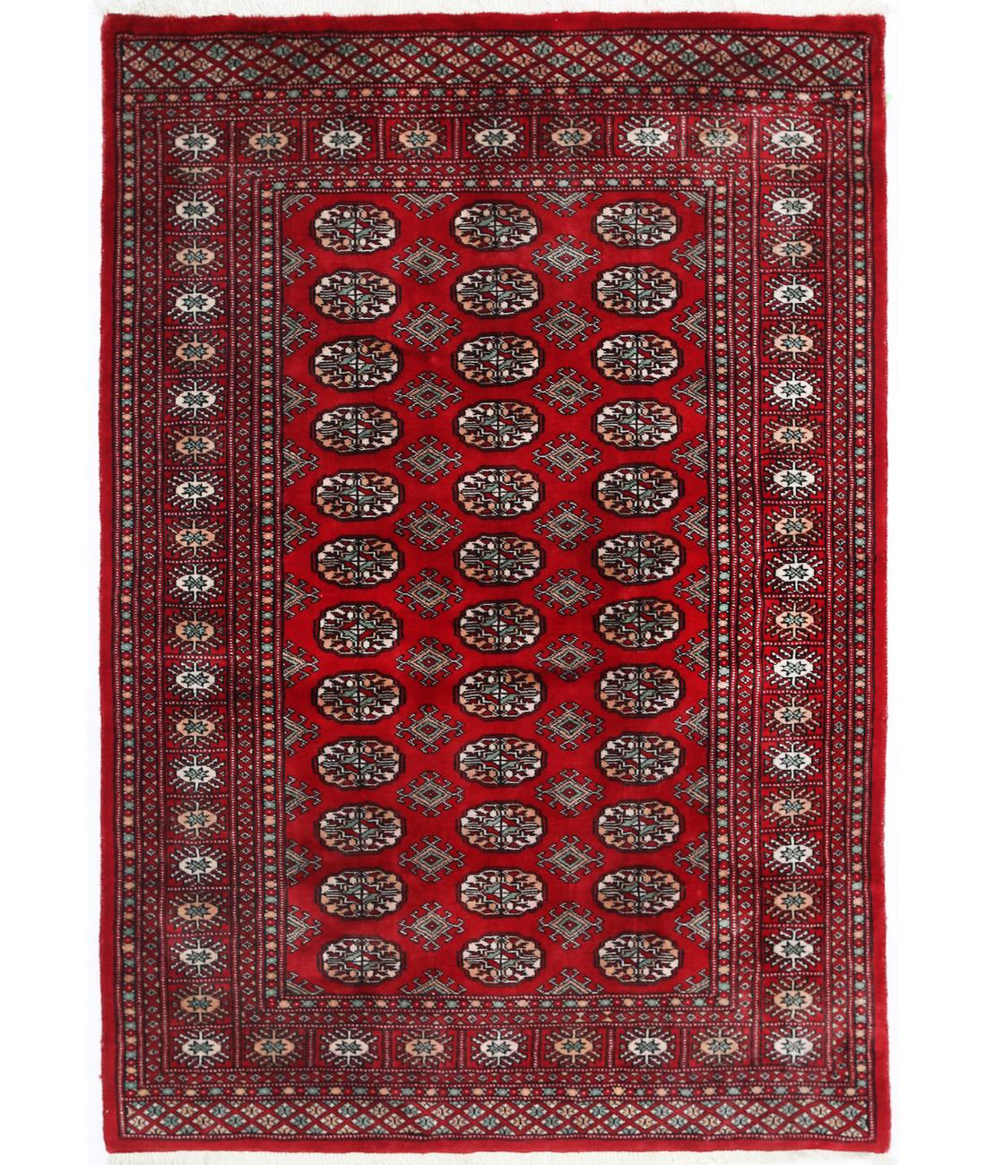 Hand Knotted Tribal Bokhara Wool Rug - 4'1'' x 6'0'' 4' 1" X 6' 0" ( 124 X 183 ) / Red / Ivory
