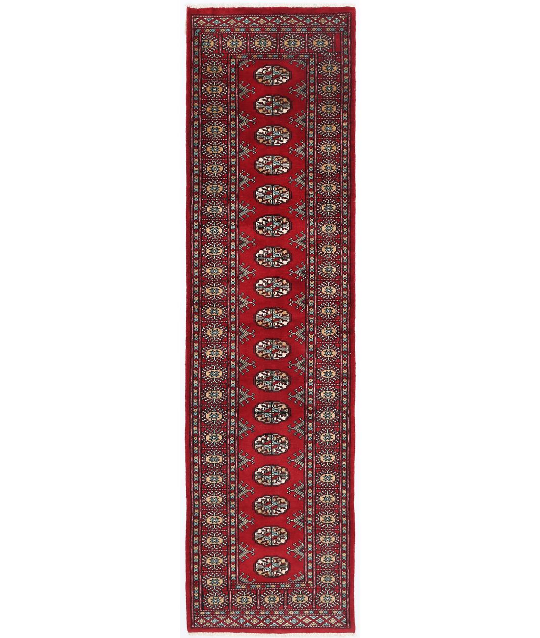 Hand Knotted Tribal Bokhara Wool Rug - 2'6'' x 9'4'' 2' 6" X 9' 4" ( 76 X 284 ) / Red / Ivory