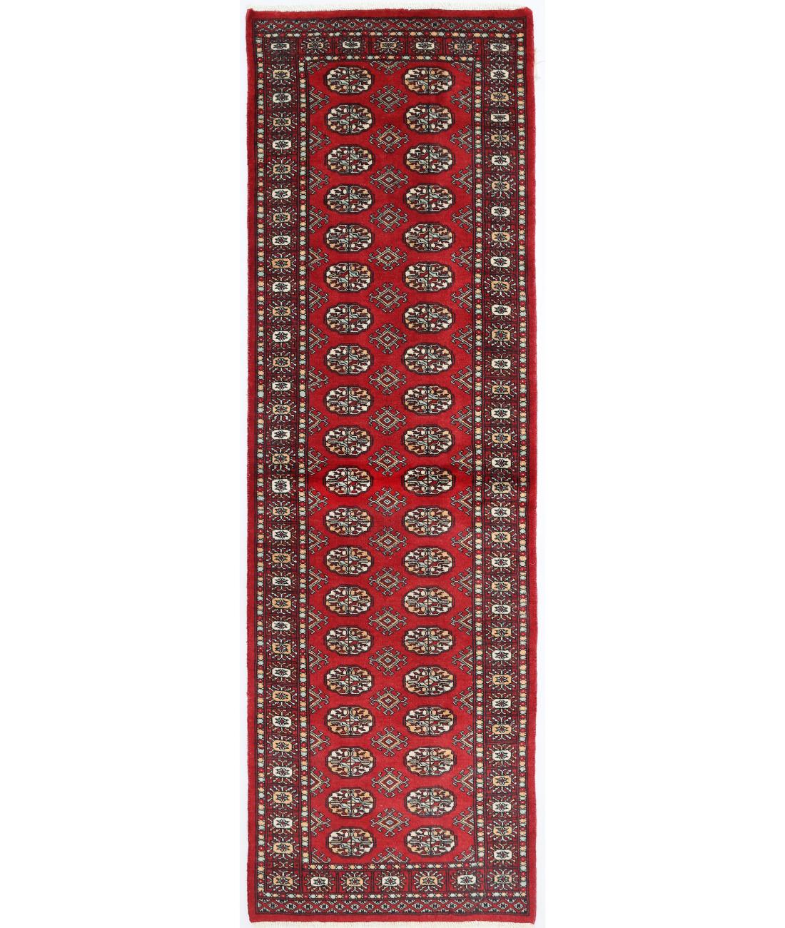 Hand Knotted Tribal Bokhara Wool Rug - 2'8'' x 8'2'' 2' 8" X 8' 2" ( 81 X 249 ) / Red / Ivory