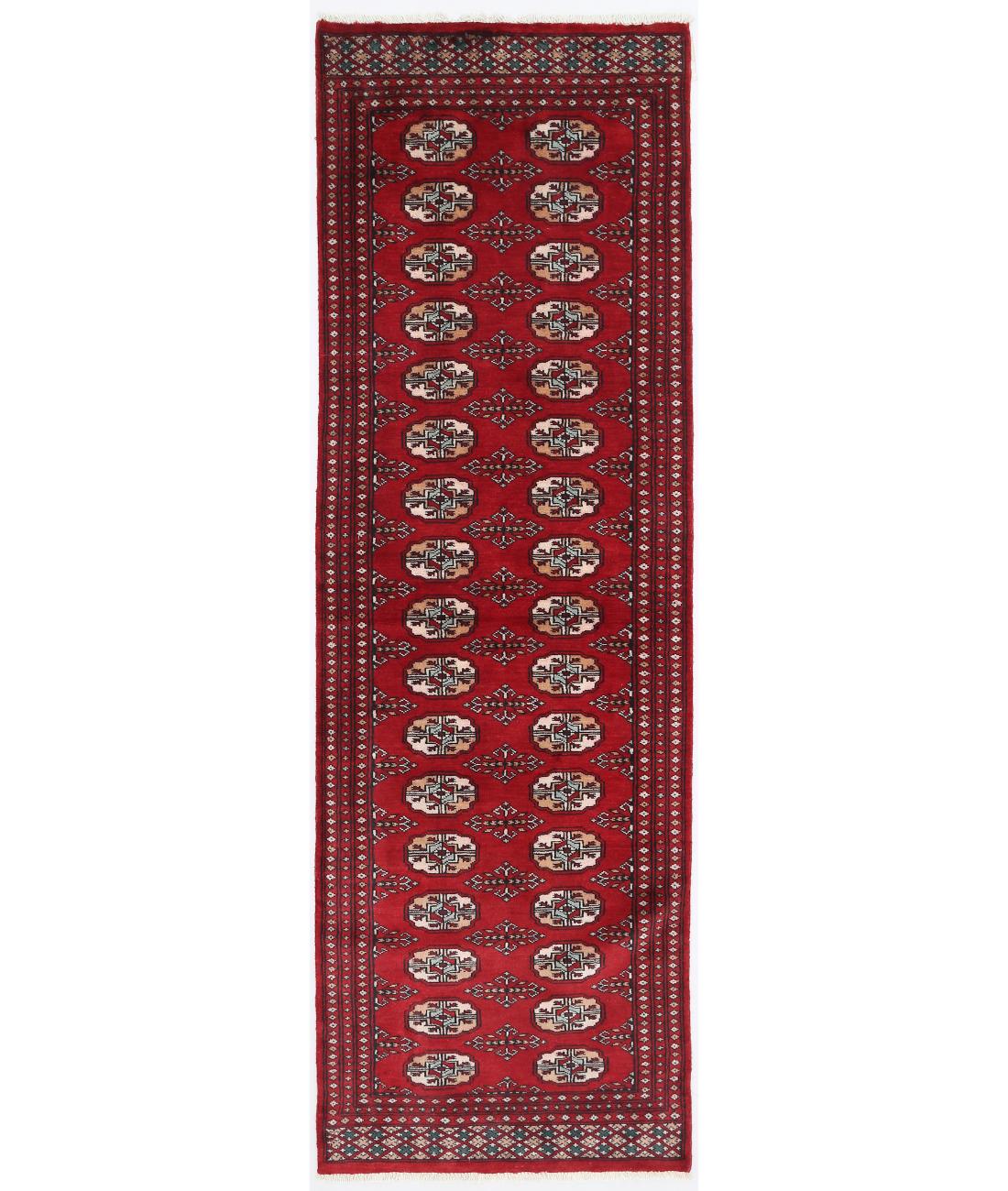 Hand Knotted Tribal Bokhara Wool Rug - 2'6'' x 7'11'' 2' 6" X 7' 11" ( 76 X 241 ) / Red / Ivory