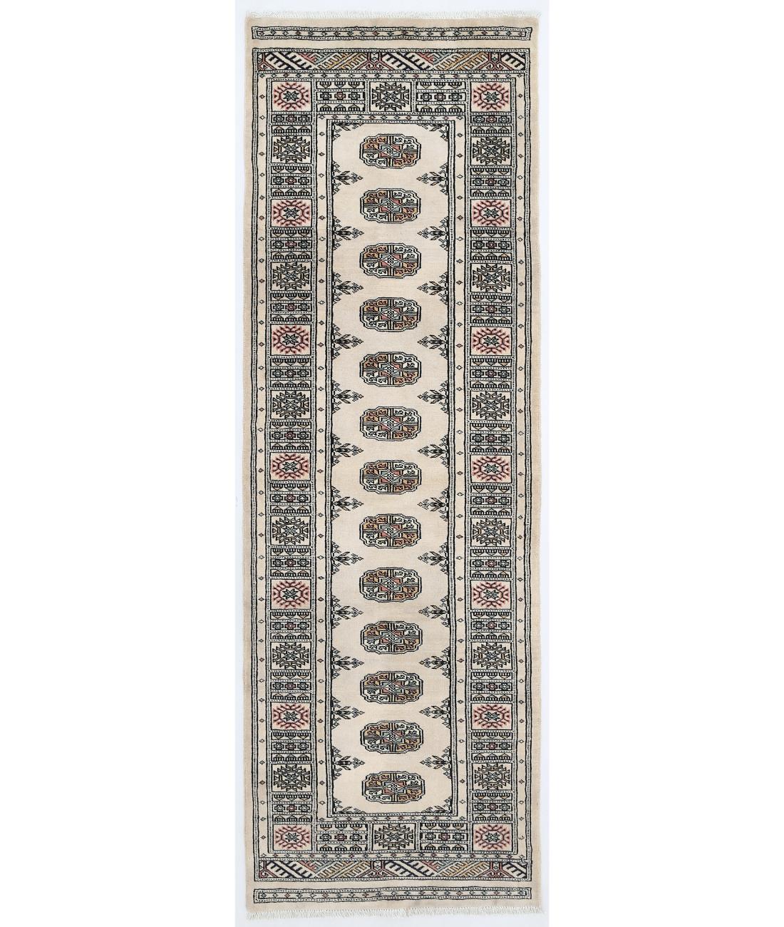 Hand Knotted Tribal Bokhara Wool Rug - 2'6'' x 7'7'' 2' 6" X 7' 7" ( 76 X 231 ) / Ivory / Blue