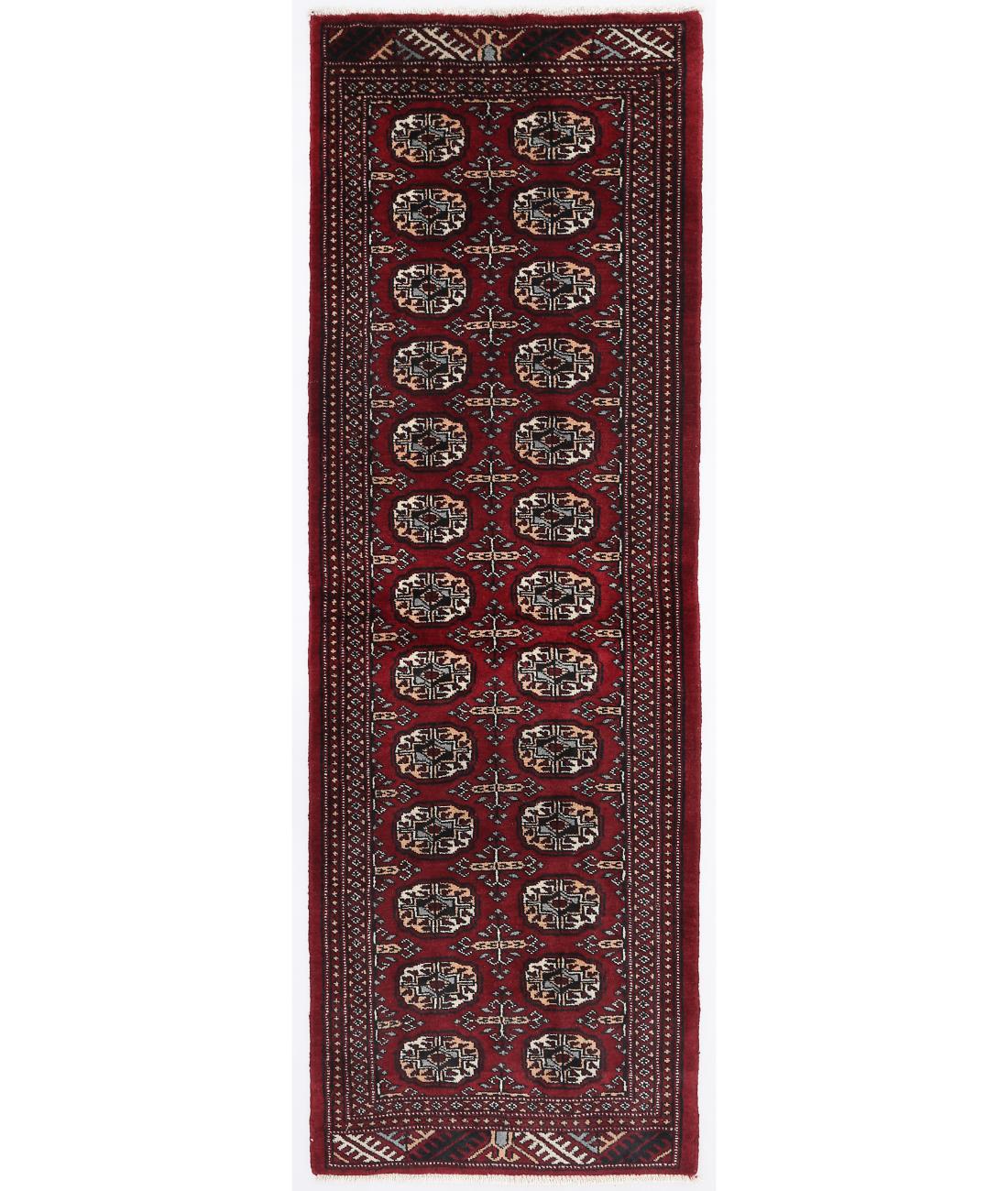 Hand Knotted Tribal Bokhara Wool Rug - 2'1'' x 6'4'' 2' 1" X 6' 4" ( 64 X 193 ) / Red / Ivory