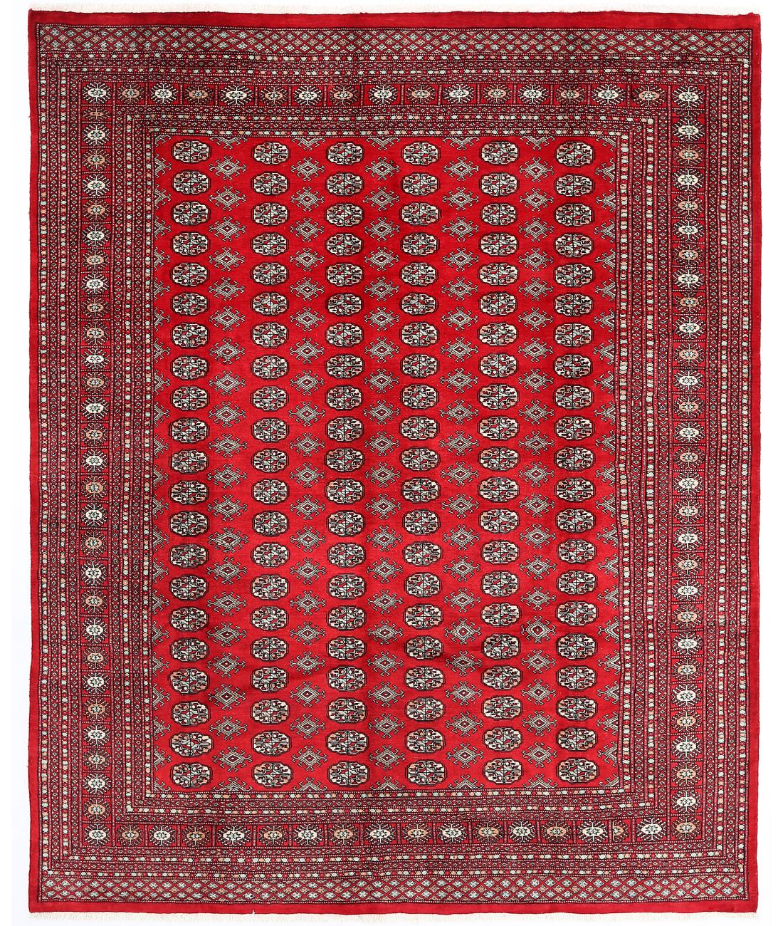 Hand Knotted Tribal Bokhara Wool Rug - 8'0'' x 9'11'' 8' 0" X 9' 11" ( 244 X 302 ) / Red / Red
