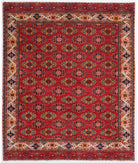 Hand Knotted Bokhara Wool Rug - 8'3'' x 9'9'' 8' 3" X 9' 9" ( 251 X 297 ) / Red / Ivory