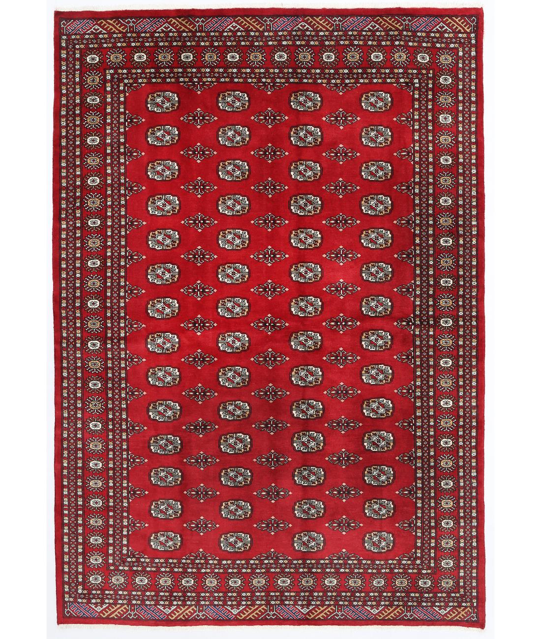 Hand Knotted Tribal Bokhara Wool Rug - 6'1'' x 8'8'' 6' 1" X 8' 8" ( 185 X 264 ) / Red / Red