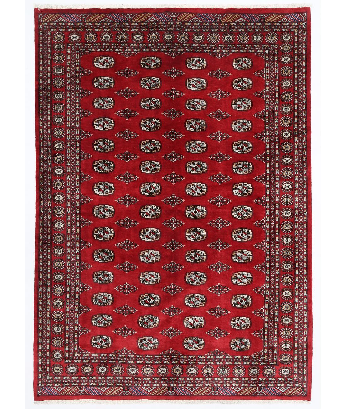 Hand Knotted Tribal Bokhara Wool Rug - 6'1'' x 8'8'' 6' 1" X 8' 8" ( 185 X 264 ) / Red / Red