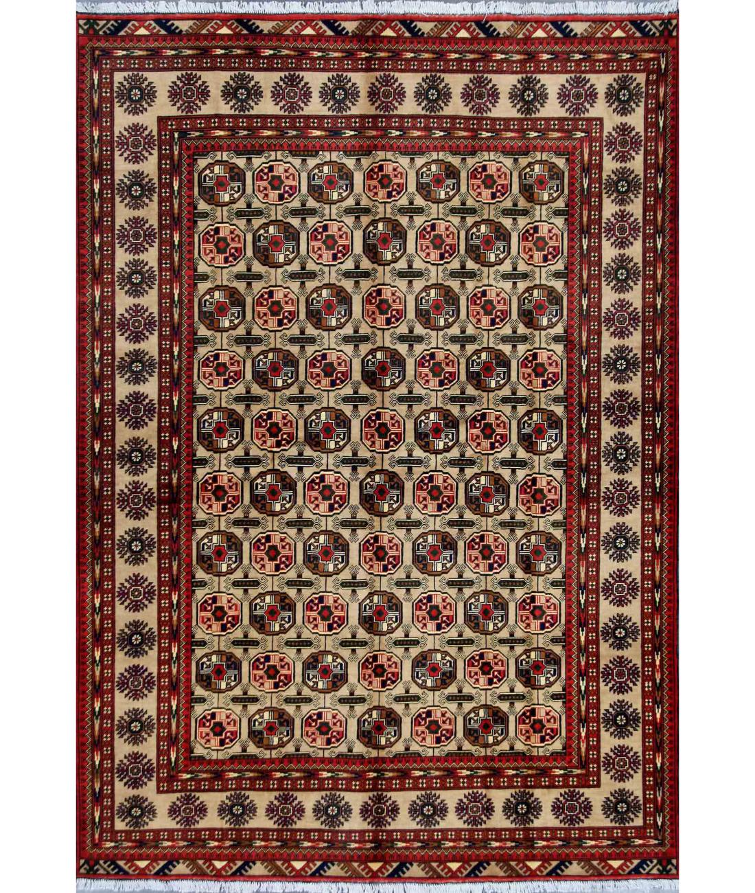 Hand Knotted Afghan Khal Muhammadi Wool Rug - 6'7'' x 9'7'' 6' 7" X 9' 7" ( 201 X 292 ) / Beige / Red