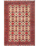 Hand Knotted Afghan Khal Muhammadi Wool Rug - 6'10'' x 10'0'' 6' 10" X 10' 0" ( 208 X 305 ) / Beige / Red