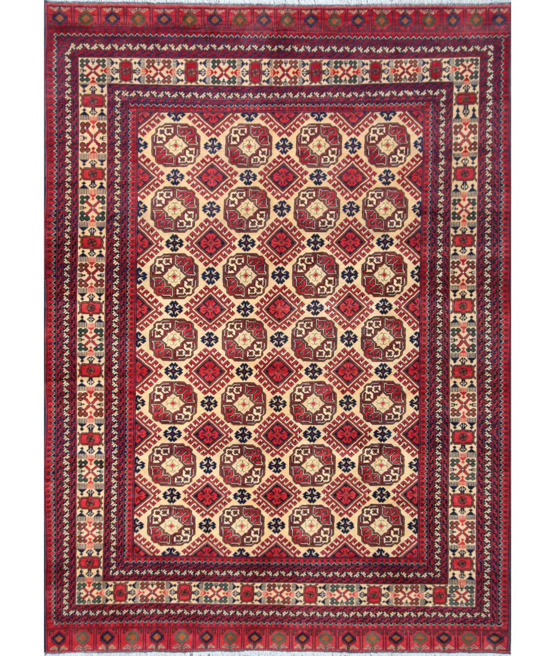 Hand Knotted Afghan Khal Muhammadi Wool Rug - 6'9'' x 9'9'' 6' 9" X 9' 9" ( 206 X 297 ) / Beige / Red