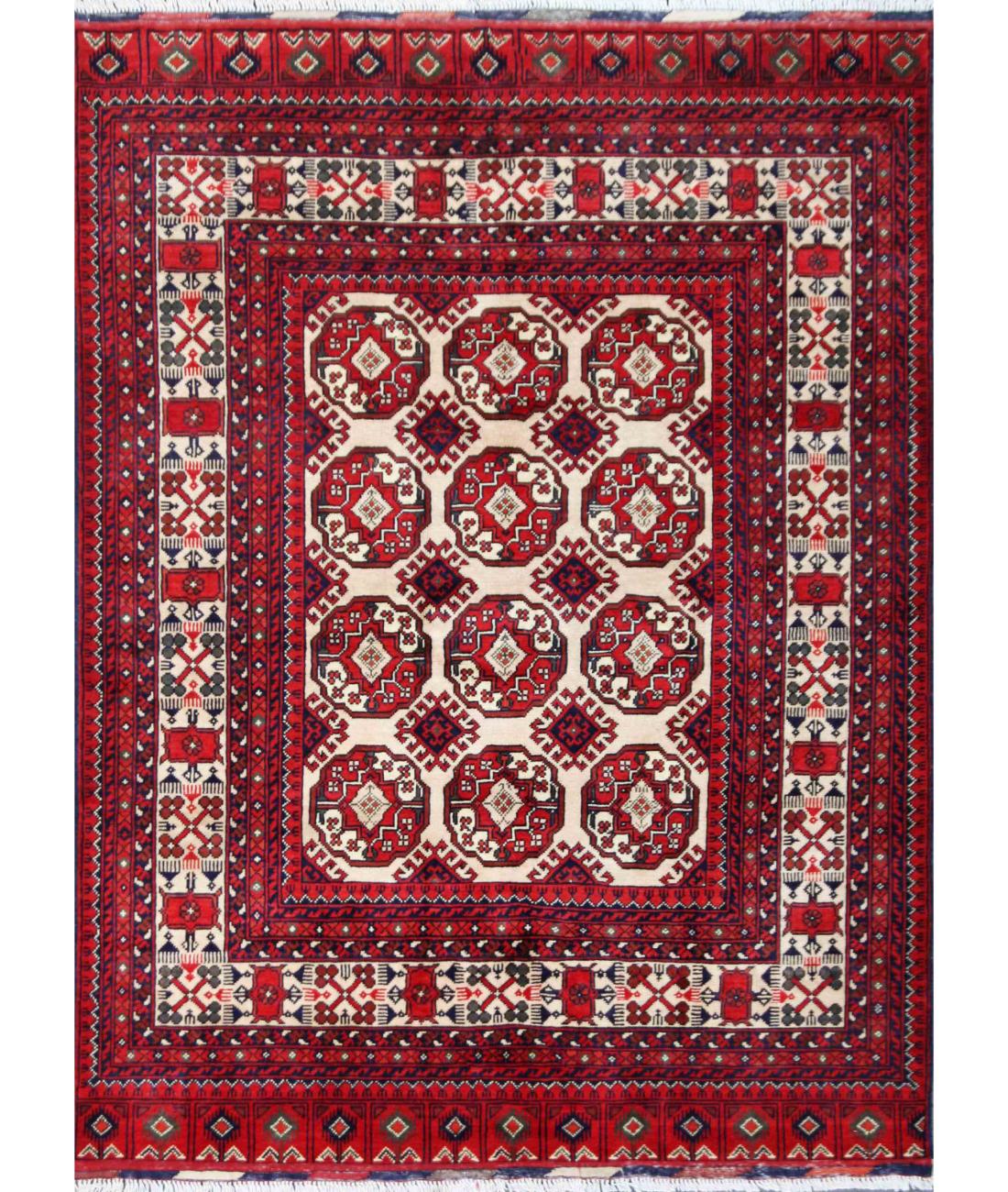 Hand Knotted Afghan Khal Muhammadi Wool Rug - 4'11'' x 6'7'' 4' 11" X 6' 7" ( 150 X 201 ) / Beige / Red