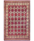 Hand Knotted Afghan Khal Muhammadi Wool Rug - 6'6'' x 9'8'' 6' 6" X 9' 8" ( 198 X 295 ) / Beige / Red