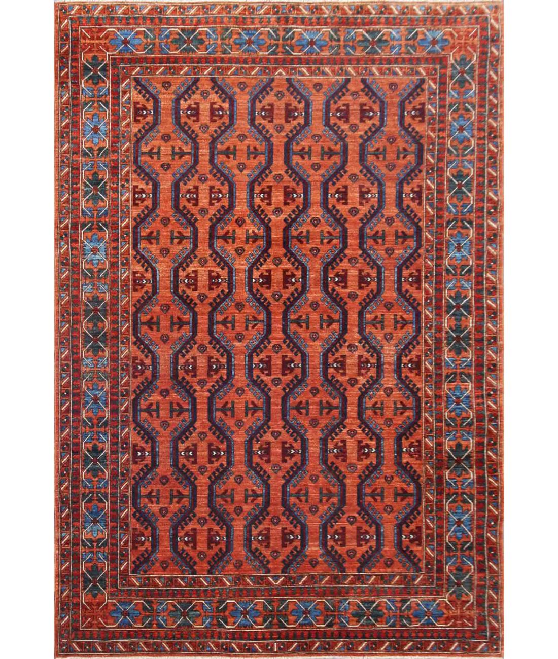 Hand Knotted Nomadic Caucasian Humna Wool Rug - 8'0'' x 10'5'' 8' 0" X 10' 5" ( 244 X 318 ) / Rust / Blue