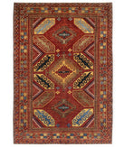 Hand Knotted Nomadic Caucasian Humna Wool Rug - 6'7'' x 9'6'' 6' 7" X 9' 6" ( 201 X 290 ) / Rust / Gold