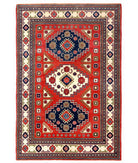 Hand Knotted Tribal Kazak Wool Rug - 6'2'' x 9'1'' 6' 2" X 9' 1" ( 188 X 277 ) / Red / Blue