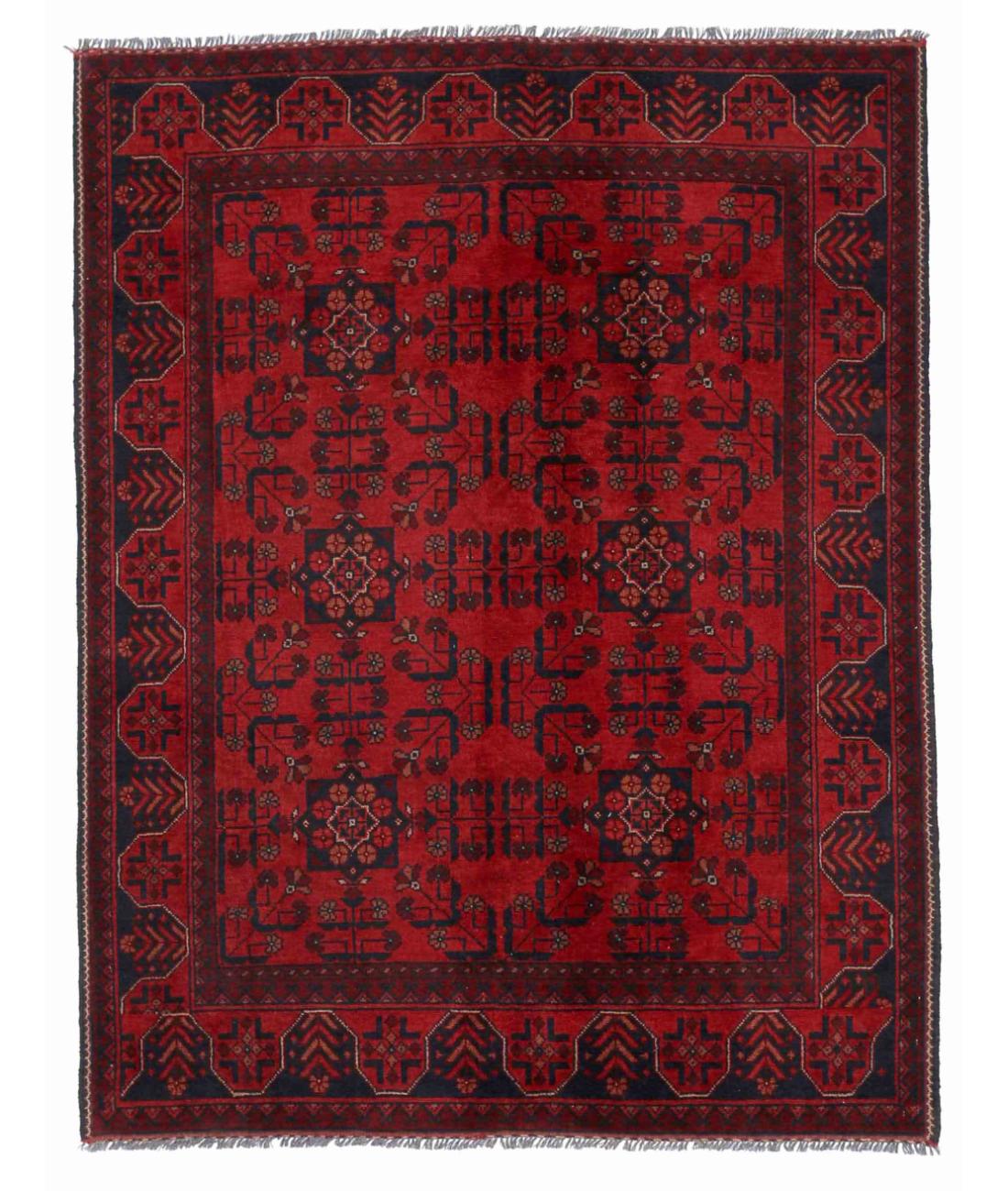 Hand Knotted Afghan Khal Muhammadi Wool Rug - 4'10'' x 6'4'' 4' 10" X 6' 4" ( 147 X 193 ) / Red / Blue