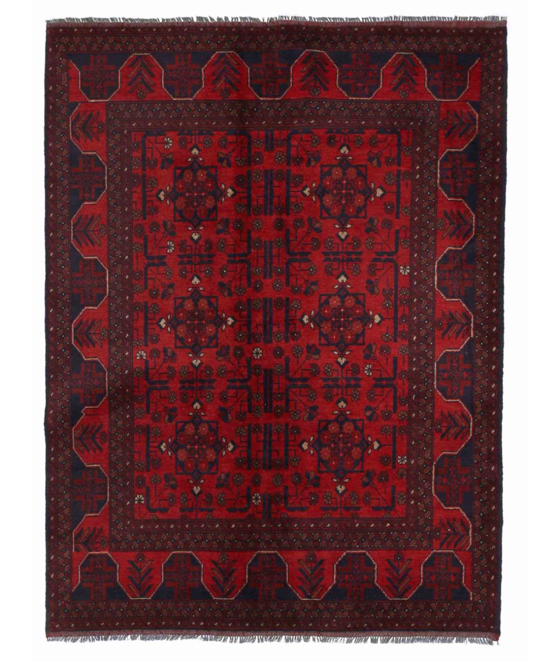 Hand Knotted Afghan Khal Muhammadi Wool Rug - 4'9'' x 6'3'' 4' 9" X 6' 3" ( 145 X 191 ) / Red / Blue