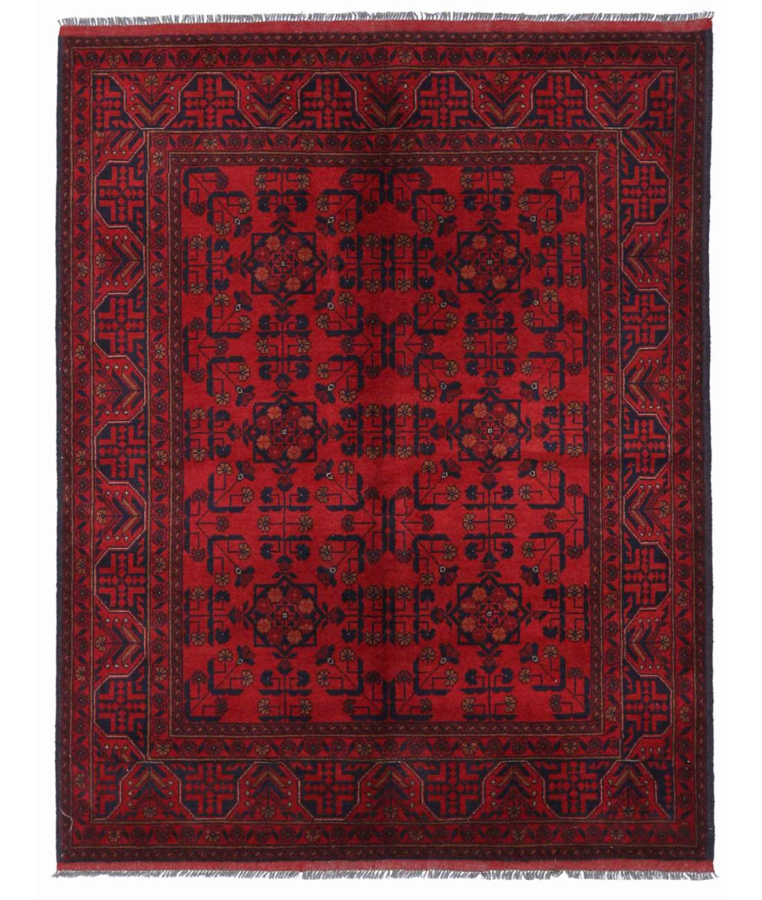 Hand Knotted Afghan Khal Muhammadi Wool Rug - 4'11'' x 6'5'' 4' 11" X 6' 5" ( 150 X 196 ) / Red / Blue