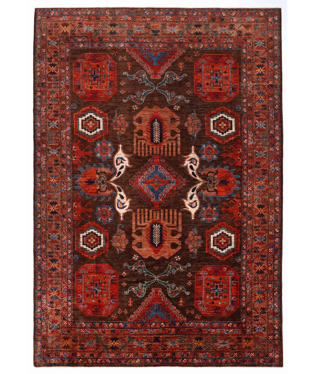 Hand Knotted Nomadic Caucasian Humna Wool Rug - 8'8'' x 12'4'' 8' 8" X 12' 4" ( 264 X 376 ) / Brown / Red