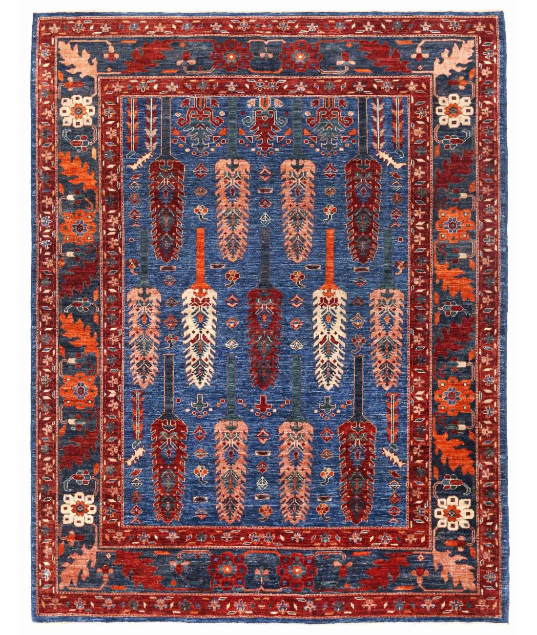 Hand Knotted Nomadic Caucasian Humna Wool Rug - 6'4'' x 8'3'' 6' 4" X 8' 3" ( 193 X 251 ) / Blue / Burgundy