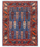 Hand Knotted Nomadic Caucasian Humna Wool Rug - 6'4'' x 8'3'' 6' 4" X 8' 3" ( 193 X 251 ) / Blue / Burgundy