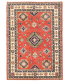 Hand Knotted Tribal Kazak Wool Rug - 6'0'' x 8'7'' 6' 0" X 8' 7" ( 183 X 262 ) / Red / Ivory