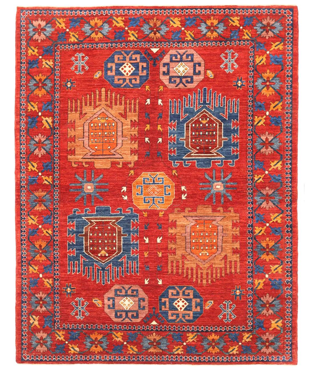 Hand Knotted Nomadic Caucasian Humna Wool Rug - 6'9'' x 8'8'' 6' 9" X 8' 8" ( 206 X 264 ) / Rust / Taupe