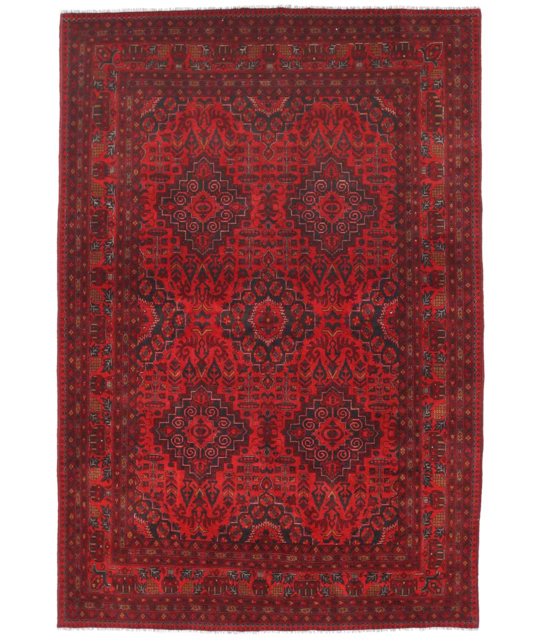 Hand Knotted Afghan Khal Muhammadi Wool Rug - 6'8'' x 9'9'' 6' 8" X 9' 9" ( 203 X 297 ) / Red / Blue