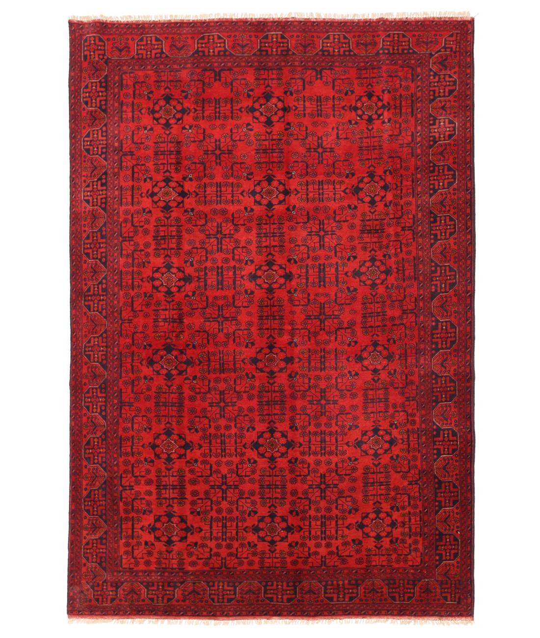 Hand Knotted Afghan Khal Muhammadi Wool Rug - 6'5'' x 9'6'' 6' 5" X 9' 6" ( 196 X 290 ) / Red / Blue