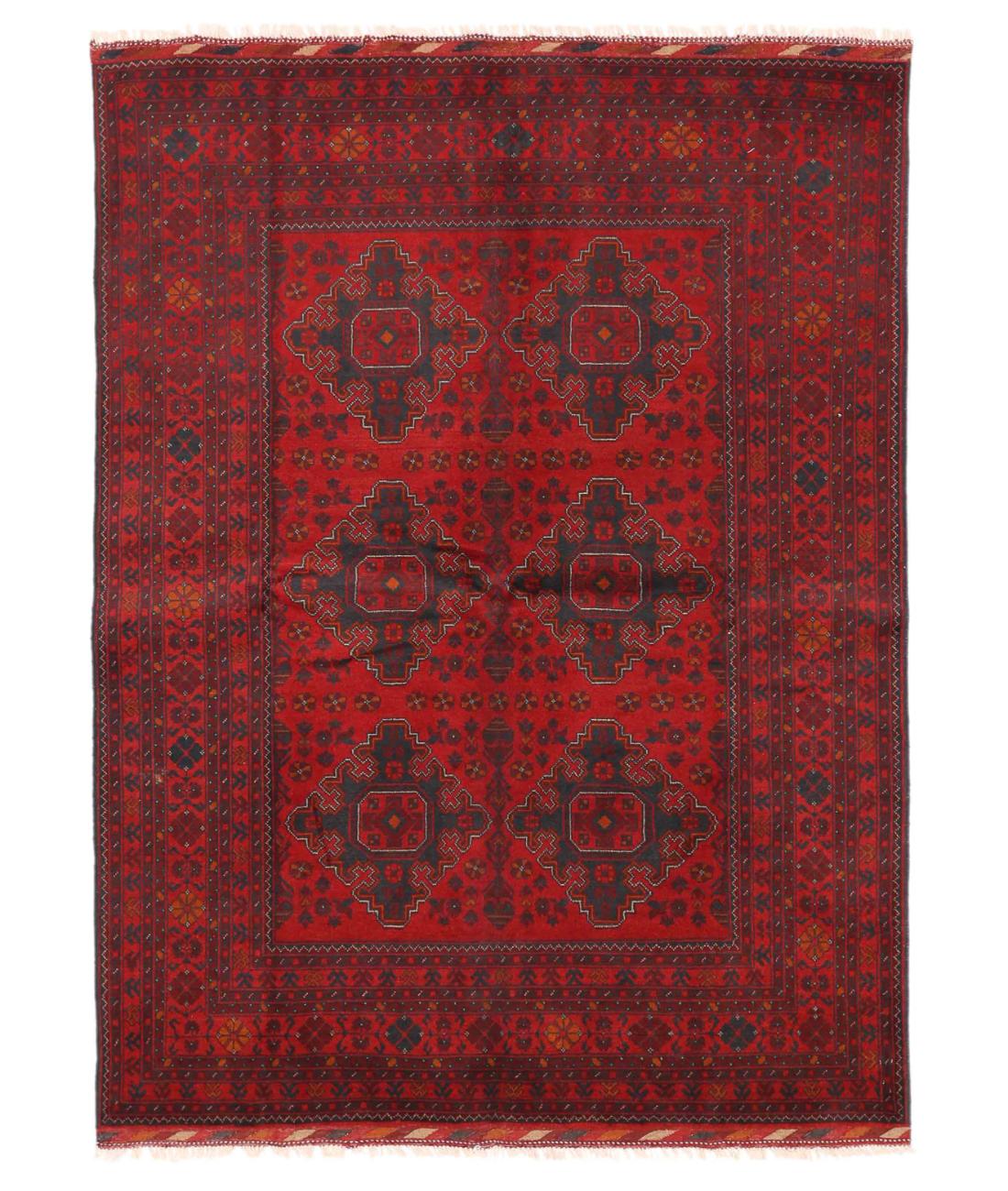 Hand Knotted Afghan Khal Muhammadi Wool Rug - 5'6'' x 7'3'' 5' 6" X 7' 3" ( 168 X 221 ) / Red / Blue