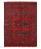 Hand Knotted Afghan Khal Muhammadi Wool Rug - 5'6'' x 7'3'' 5' 6" X 7' 3" ( 168 X 221 ) / Red / Blue