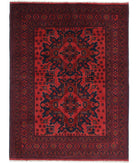 Hand Knotted Afghan Khal Muhammadi Wool Rug - 5'0'' x 6'8'' 5' 0" X 6' 8" ( 152 X 203 ) / Red / Blue