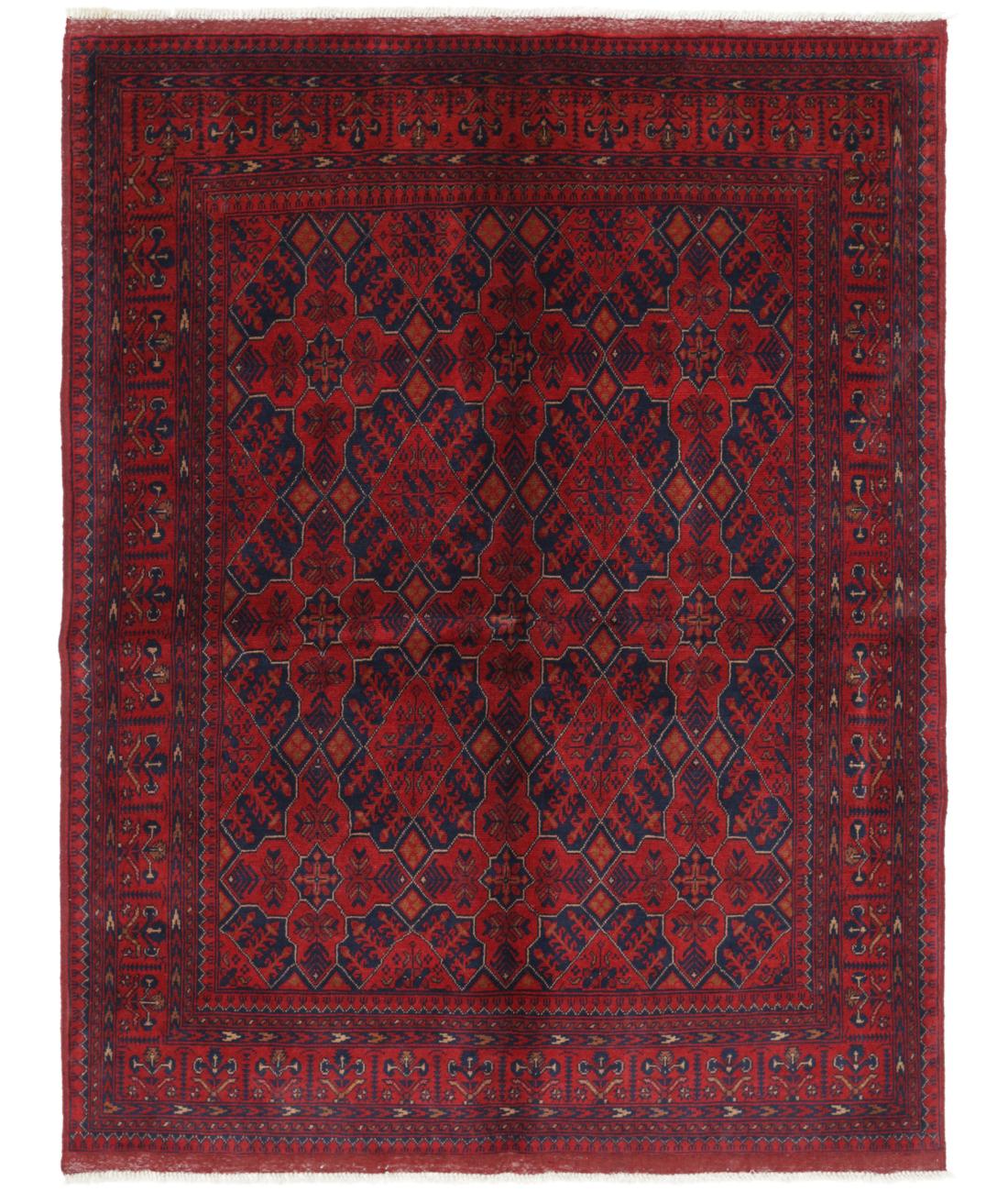 Hand Knotted Afghan Khal Muhammadi Wool Rug - 4'11'' x 6'3'' 4' 11" X 6' 3" ( 150 X 191 ) / Red / Blue