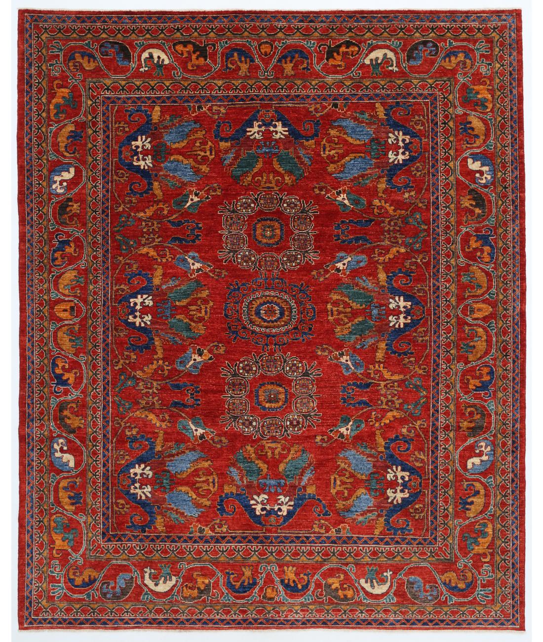 Hand Knotted Nomadic Caucasian Humna Wool Rug - 8'4'' x 10'3'' 8' 4" X 10' 3" ( 254 X 312 ) / Red / Blue