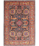 Hand Knotted Nomadic Caucasian Humna Wool Rug - 6'0'' x 8'10'' 6' 0" X 8' 10" ( 183 X 269 ) / Charcoal / Gold