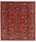 Hand Knotted Nomadic Caucasian Humna Wool Rug - 8'7'' x 9'9'' 8' 7" X 9' 9" ( 262 X 297 ) / Red / N/A