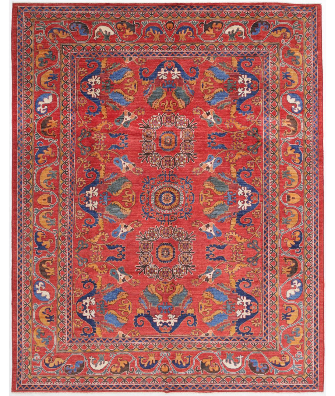 Hand Knotted Nomadic Caucasian Humna Wool Rug - 8'0'' x 10'0'' 8' 0" X 10' 0" ( 244 X 305 ) / Red / Blue