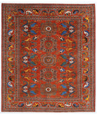 Hand Knotted Nomadic Caucasian Humna Wool Rug - 8'4'' x 9'8'' 8' 4" X 9' 8" ( 254 X 295 ) / Rust / Blue