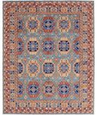 Hand Knotted Nomadic Caucasian Humna Wool Rug - 8'0'' x 9'11'' 8' 0" X 9' 11" ( 244 X 302 ) / Teal / Gold