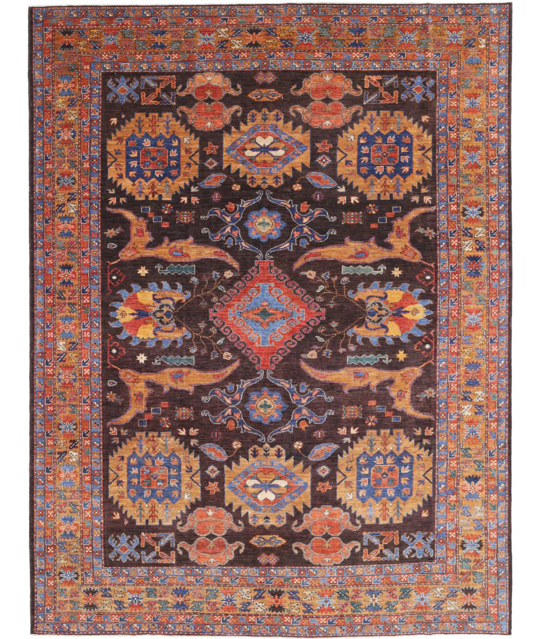 Hand Knotted Nomadic Caucasian Humna Wool Rug - 9'1'' x 12'3'' 9' 1" X 12' 3" ( 277 X 373 ) / Brown / Gold