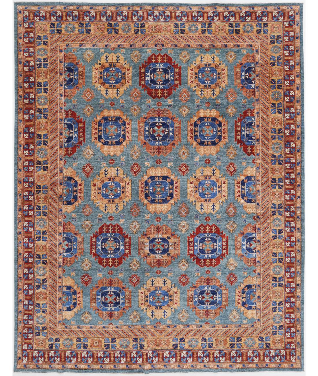 Hand Knotted Nomadic Caucasian Humna Wool Rug - 9'1'' x 11'10'' 9' 1" X 11' 10" ( 277 X 361 ) / Teal / Gold