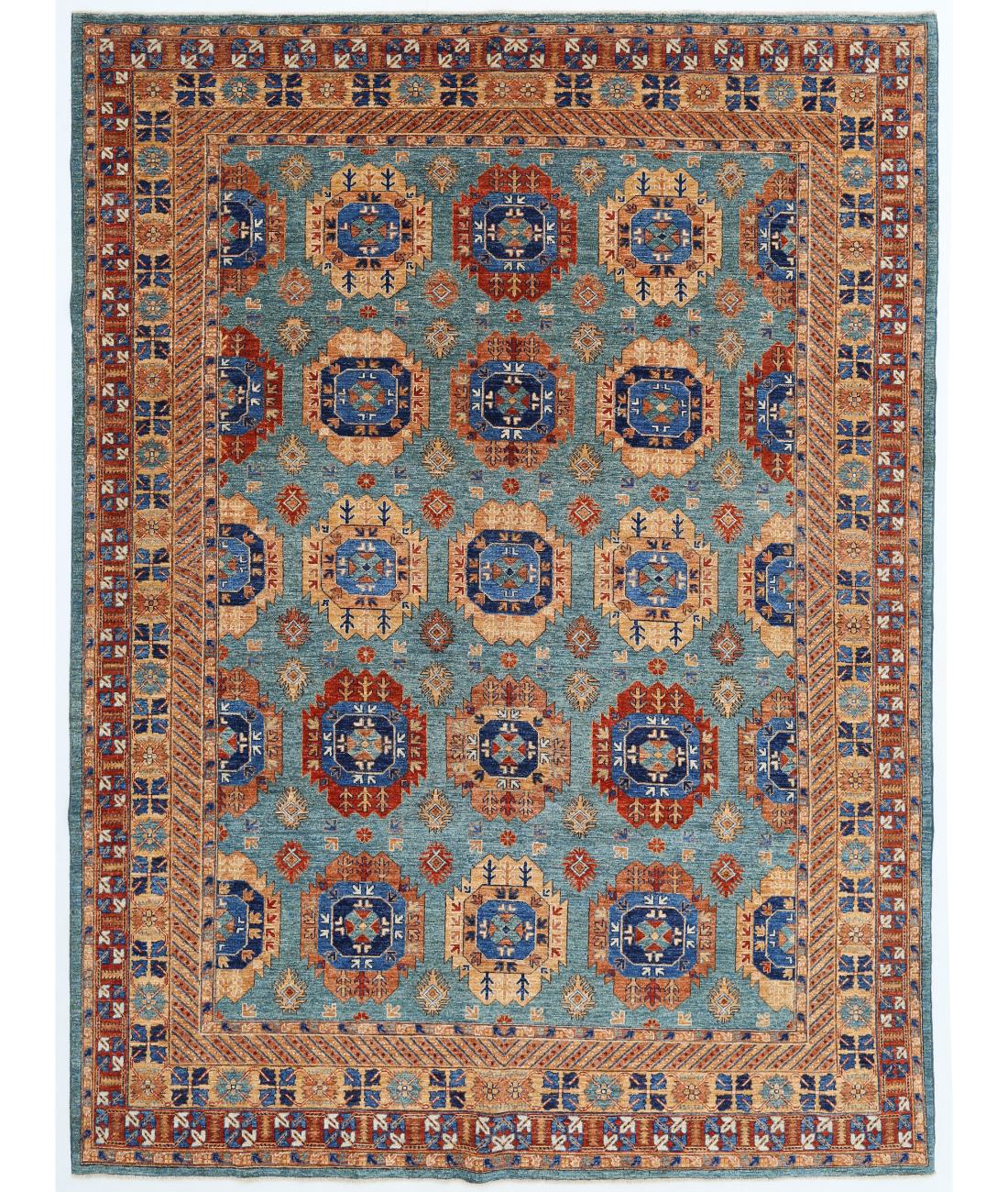 Hand Knotted Nomadic Caucasian Humna Wool Rug - 8'11'' x 11'9'' 8' 11" X 11' 9" ( 272 X 358 ) / Teal / Rust