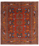 Hand Knotted Nomadic Caucasian Humna Wool Rug - 8'4'' x 9'8'' 8' 4" X 9' 8" ( 254 X 295 ) / Rust / Blue