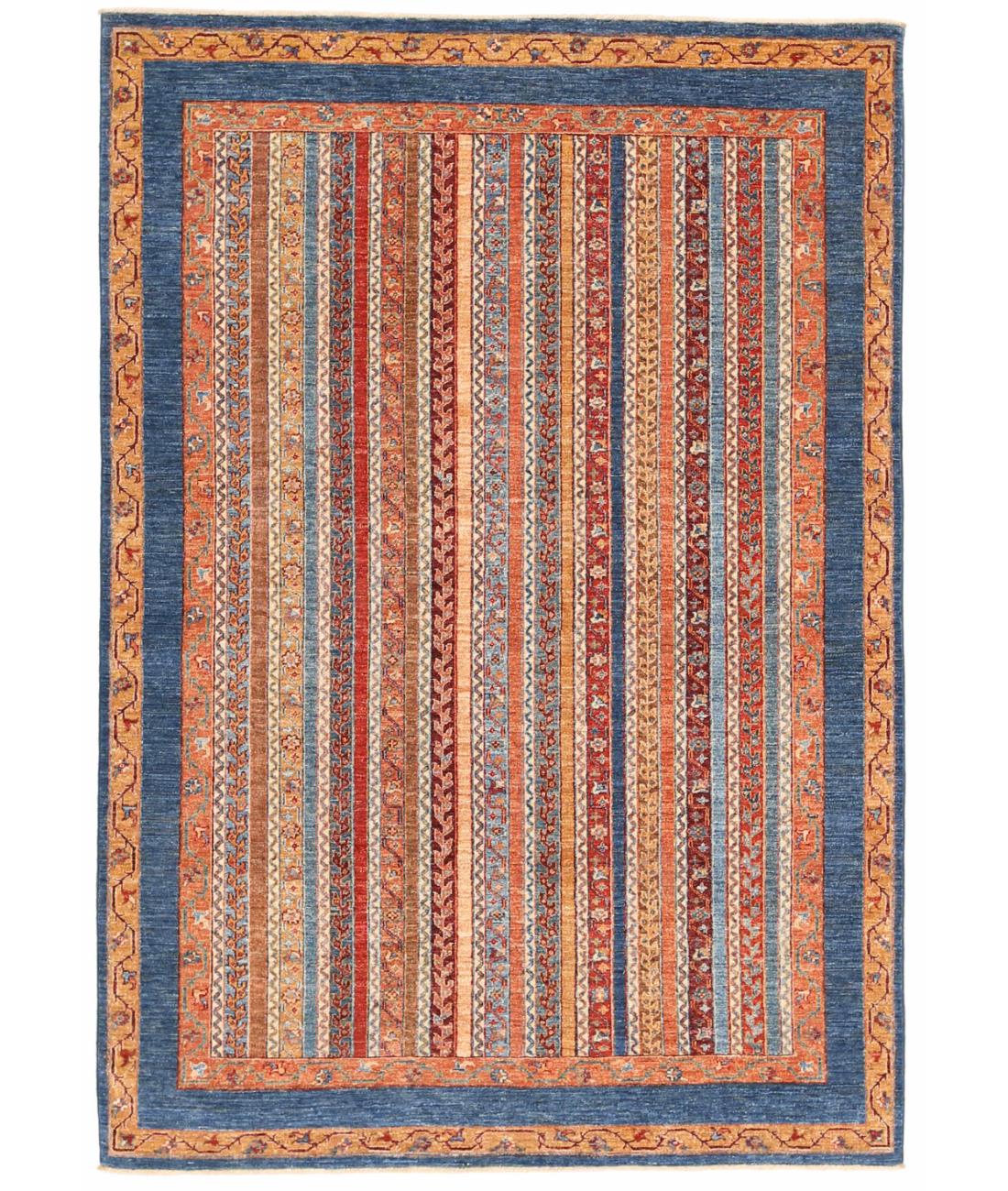 Hand Knotted Shaal Wool Rug - 5'7'' x 7'11'' 5' 7" X 7' 11" ( 170 X 241 ) / Blue / Gold